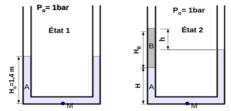 Two U shaped tubes with a cross-section of 1 cm^2. 1. In a first state ...