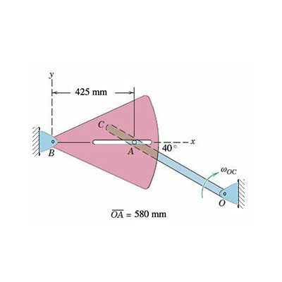 Bar OC rotates with a CW angular velocity \omega_{OC} = 2.9 rad/s and ...