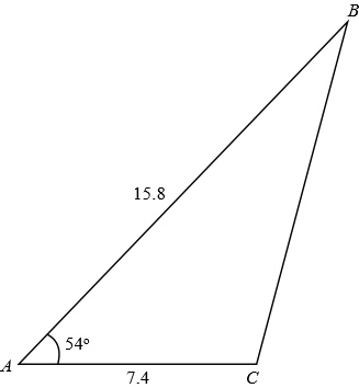 Solve for the missing length and the other two angles in the triangle ...