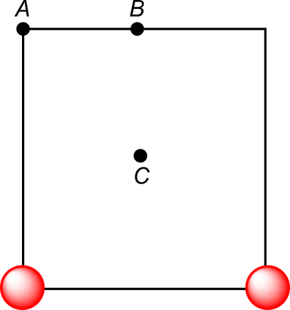 Two tiny objects with equal charges of 7.00 mu C are placed at the two ...