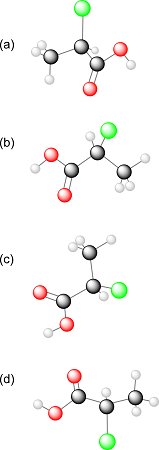 Which of the following structures are identical? (Red = O, yellow-green ...