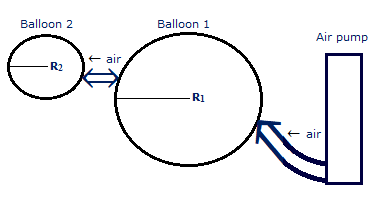 Balloon 1 is linked by a large tube to an air pump and by a smaller ...
