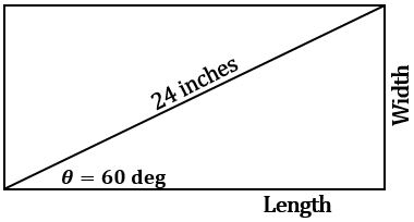 The diagonal of a rectangle are 24 inches long intersect at an angle of ...