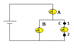 In the figure provided, bulbs A, B, and C are all glowing. If a wire is ...