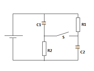 Switch S shown in the figure below has been closed for a long time, and ...