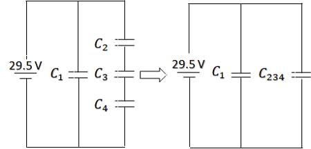 Four capacitors are arranged in the circuit shown in the figure. The ...