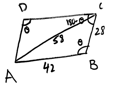 The measures of two sides of a parallelogram are 28 in and 42 in. If ...