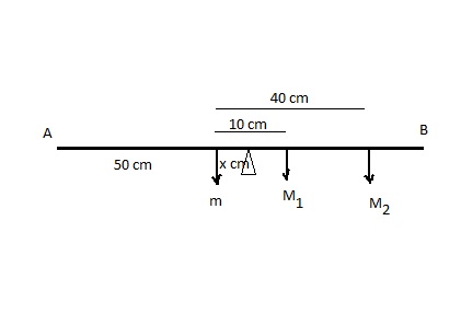 A meter rule AB of mass 0.2kg was balanced horizontally on a single ...