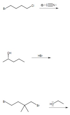 For the following 3 reactions, what are the mechanisms and products? How was the outcome