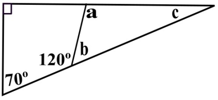 Find the number of degrees in each lettered angle. a = ____ b = ____ c ...