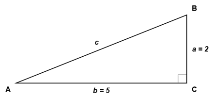 Consider a right triangle ABC with C = 90 degrees, a = 2, and b = 5 ...