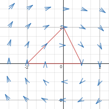 Integrate h(x, y) = yi - xj over the triangle with vertices (-2, 0), (1 ...
